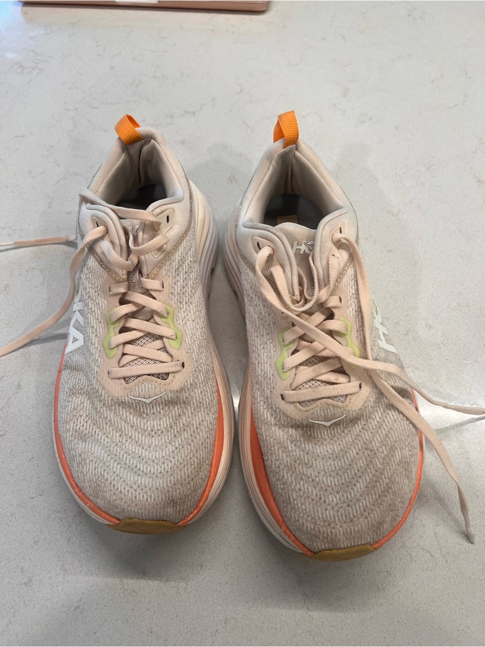 Hoka Women's Running Shoe in Beige with Orange Accents